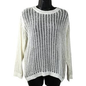 Dreamers Sweater Open Knit Crewneck Off-White Casual Women's S/M Top Long Sleeve